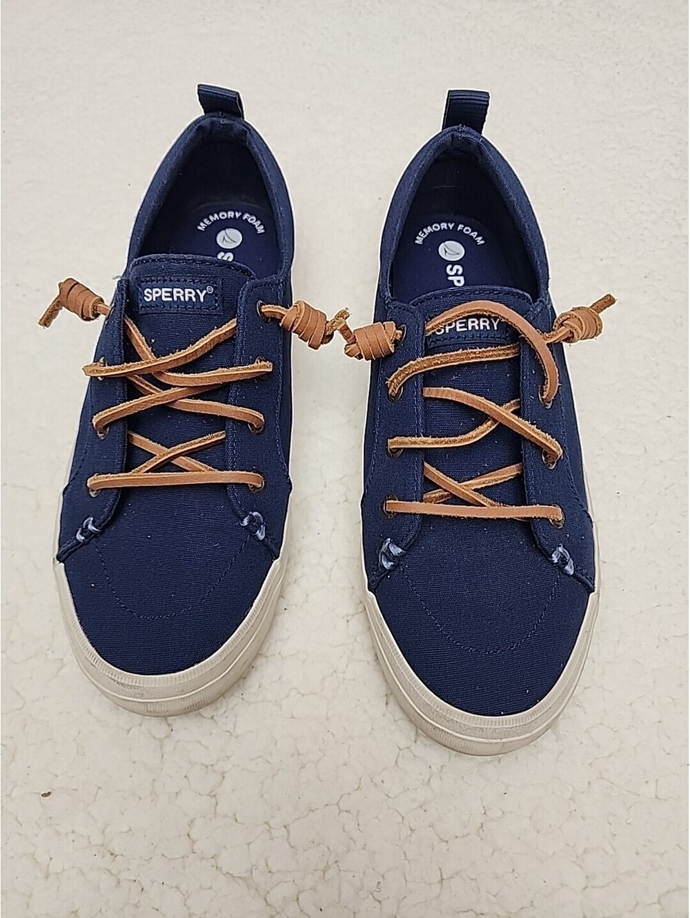 Sperry Women Crest Vibe Linen Sneaker Navy Blue 8.5 STS81904
